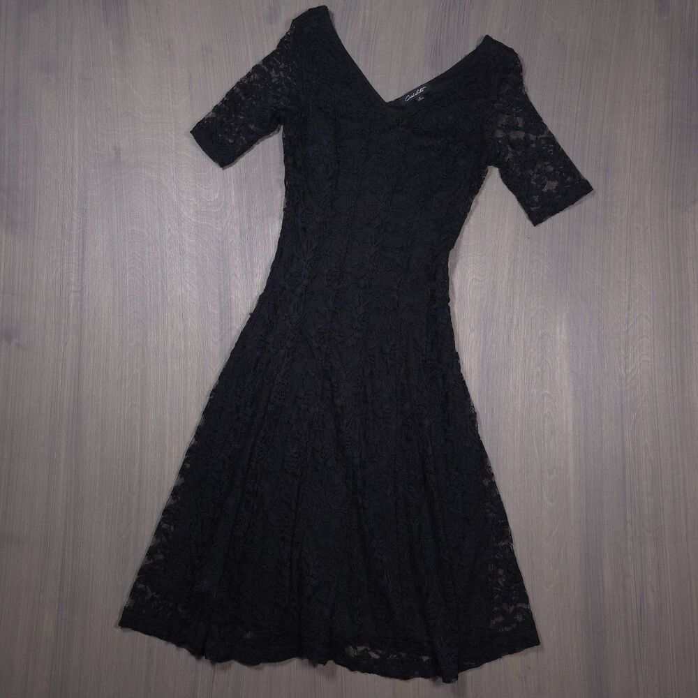 Candalite Black Lace V-Neck A-Line Dress Size Small